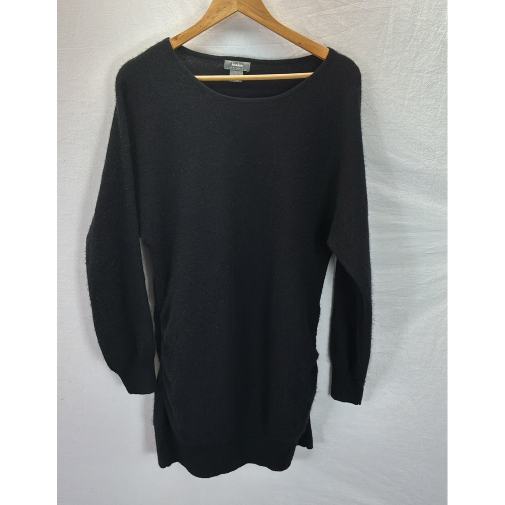 Neiman Marcus 100% Cashmere Sz LG Sweater Tunic mini dress Ruched Side Black